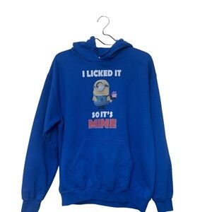 Gildan Heavy Blend Minion Hoodie Royal Blue Medium "I Licked It So It’s Mine"